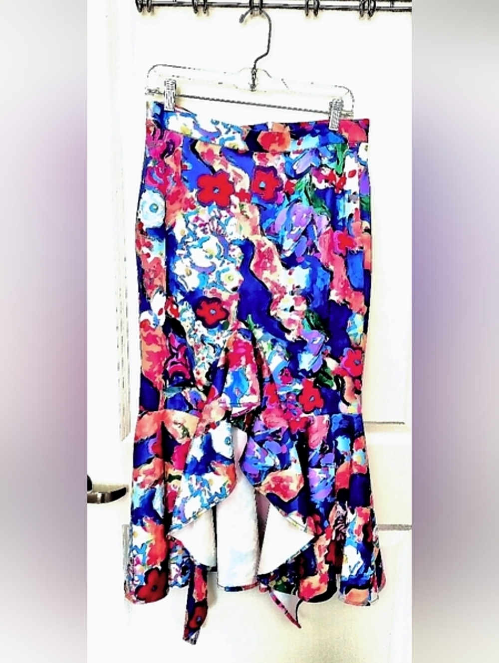 Beulah Skirt Women's L High-Low Ruffle Multicolor Watercolor Floral